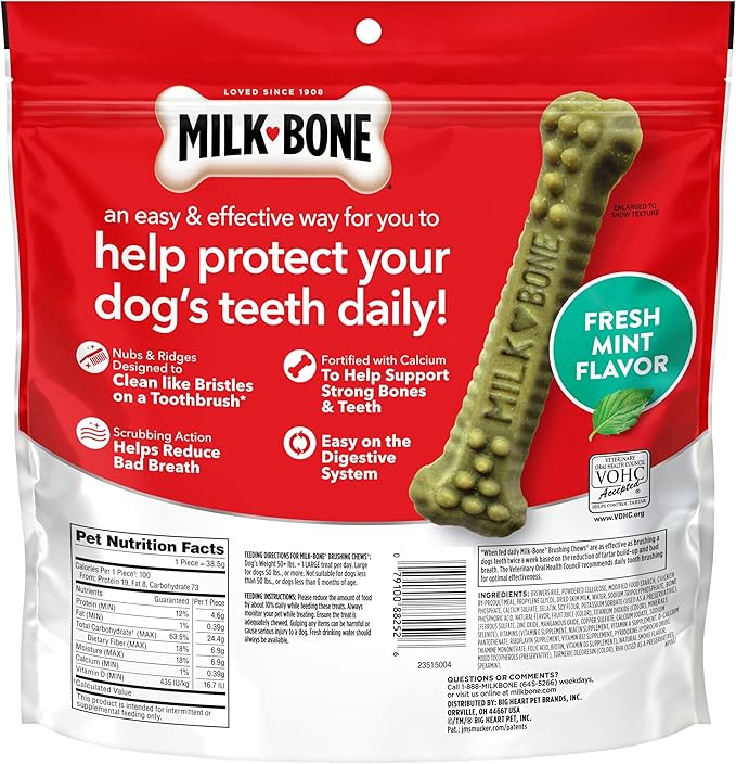 Milk-Bone Brushing Chews Fresh Mint Flavor Daily Dental Dog Treats, Large, 24.2 Oz. Bag (Pack of 5)