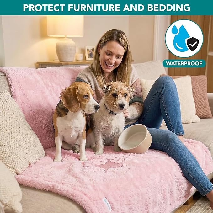 PetAmi Fluffy Waterproof Dog Blanket for Medium Large Dogs, Soft Warm Pet Sherpa Throw Pee Proof Couch Cover, Reversible Cat Bed Blanket Sofa Protector, Plush Washable Pad (Pink Blush, 40x60)