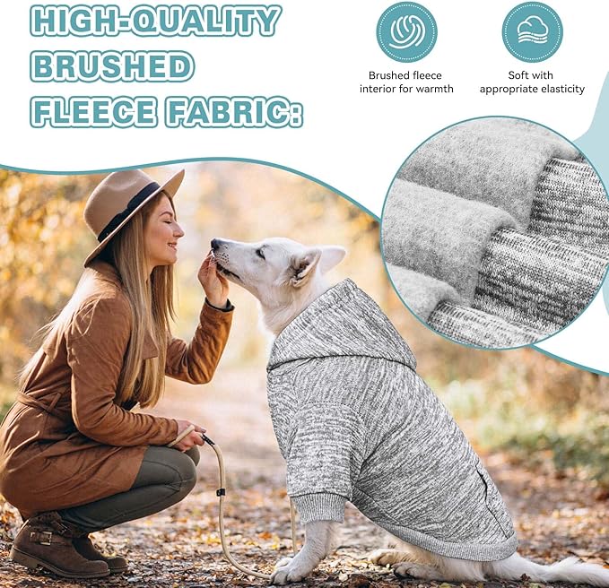 Dog Sweaters for Large Dogs,Dog Hoodie Fleece Pet Sweater Soft Clothes Sweatshirt with Pocket Pet Hoodie for Large Dogs(Grey&XL)