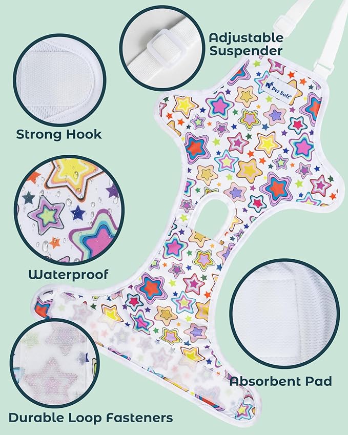Pet Soft Dog Diapers Female Onesie Sanitary Pantie with Adjustable Suspender, Colorful Pattern Washable Puppy Diapers Female, Super Absorbent Underwear Dog Diaper for Heat (Nature, XL)