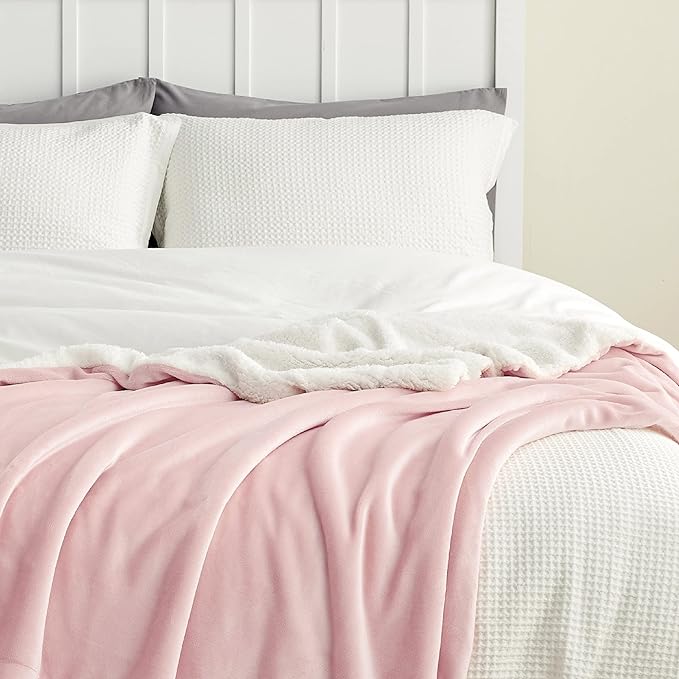 Bedsure GentleSoft Sherpa Fleece Throw Blanket for Couch, Non-Heated, Thick and Warm Throw Gifts for Women and Girls, Soft Fuzzy Plush Kids Blanket for Spring, Room Home Decor, Pink, 50x60 Inches