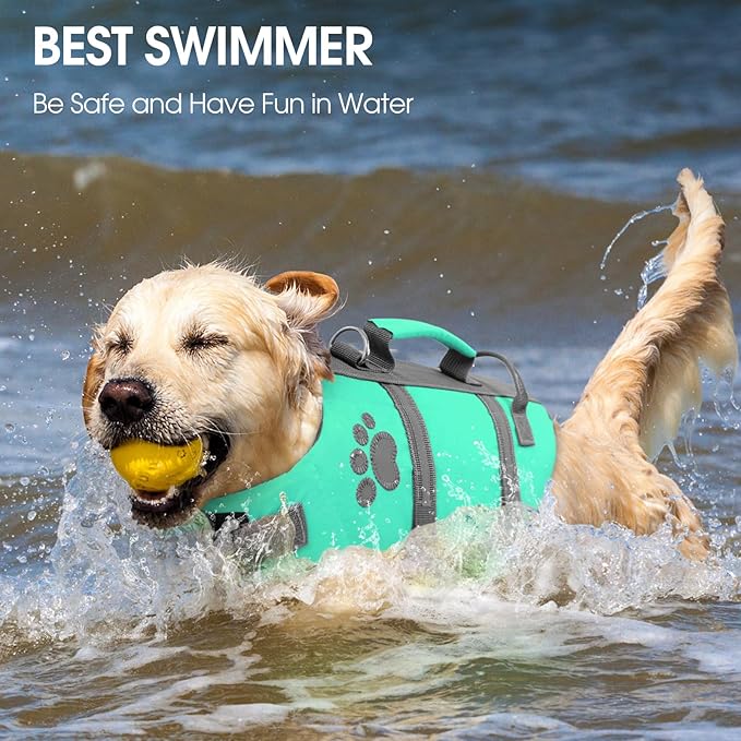 Queenmore Dog Life Jackets for Medium Dogs, Dog Life Vest for Swimming with Chin Support, Pet Floating Vests for Boating Kayaking, Adjustable PFD with Rescue Handle, Leash Hook & Reflective Stripes