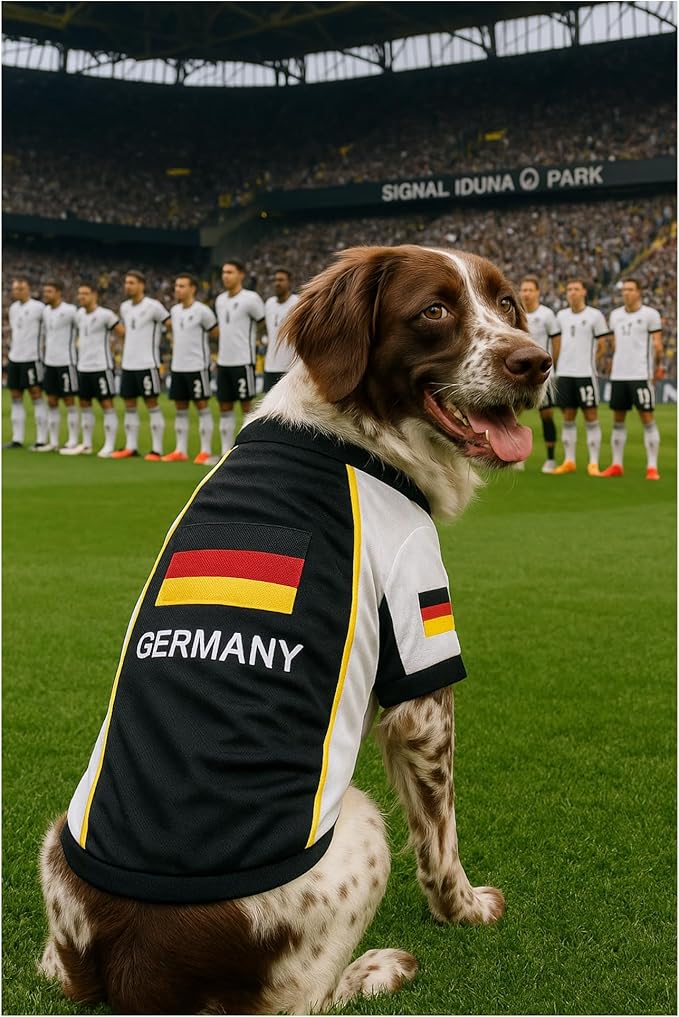 Parisian Pet Team Germany Dog Jersey - Breathable Mesh Puppy Football Jersey - Lightweight Stretch Sporty Dog Clothes - Summer Shirts for Large Dogs - Soccer Jersey for Dogs - Sportswear Pet Clothes
