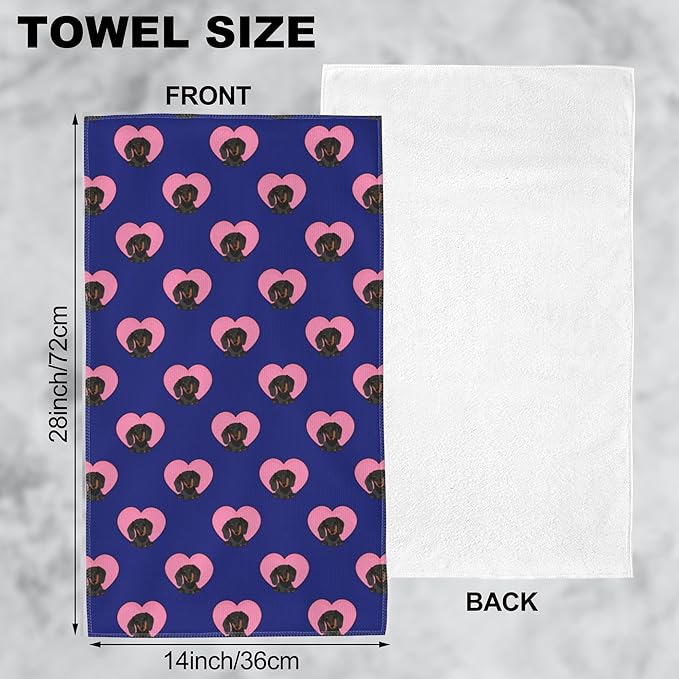 Dachshund Dog Hand Towel Set,Valentine's Day Pink Heart Hand Towels for Bathroom 2 Pack Soft Absorbent Decorative Dish Towel for Kitchen Sports Gym Yoga Home Decor 14 x 28 in