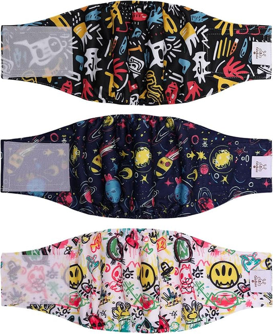 CuteBone Dog Diapers Male Washable Belly Band for Male Dogs Wraps Black 3pcs a Pack DM54XS