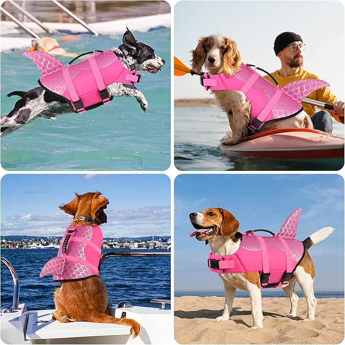 Dogcheer Dog Life Jacket, Cute Shark Dog Life Vest for Swimming Boating with Superior Buoyancy and Rescue Handle, Adjustable Puppy Swim Vest Pet Floating Vest for Small Medium Large Dogs - Pink, XL