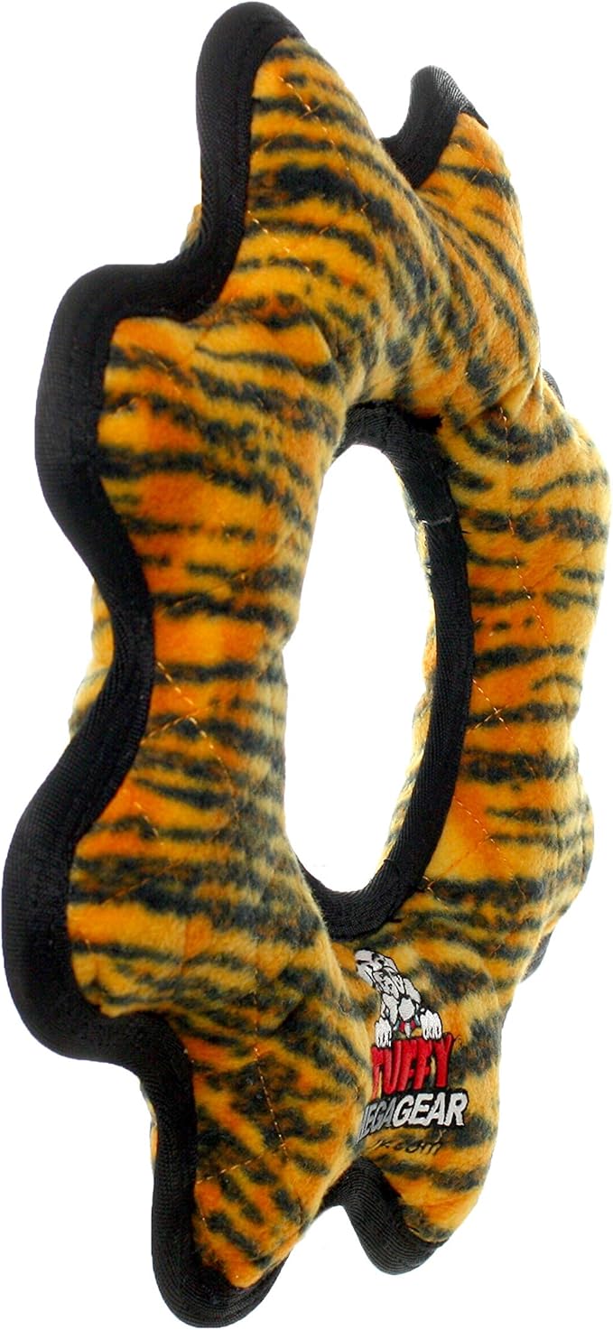 TUFFY - World's Tuffest Soft Dog Toy - MEGA -Multiple Layers. Made Durable, Strong & Tough. Interactive Play (Tug, Toss & Fetch). Machine Washable & Floats (Gear Ring Tiger, Large 2 Pack)