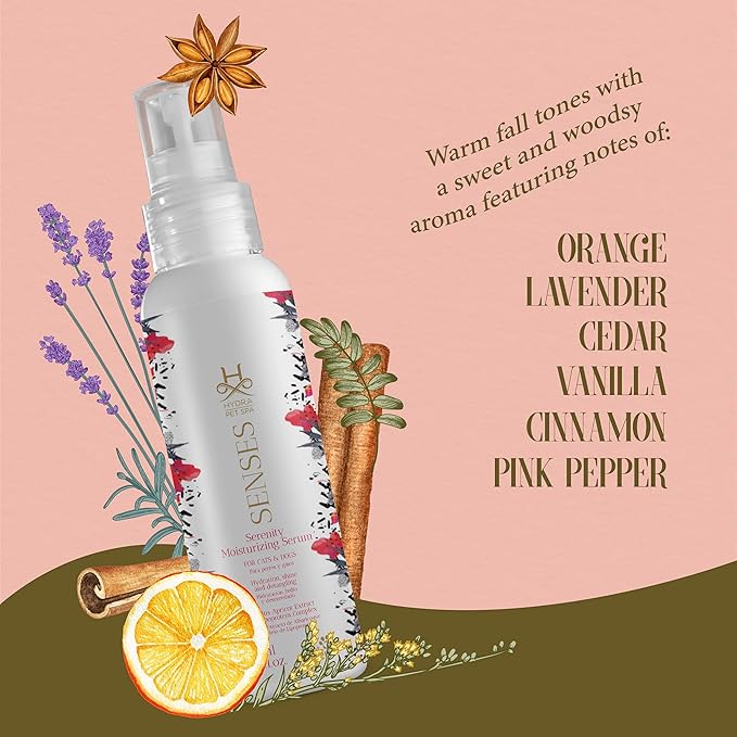 Hydra Senses Serenity Moisturizing Serum for Pets, Moisturizing Spray for Dogs and Cats, Pet Detangling Spray, Promotes a Soft and Shiny Coat