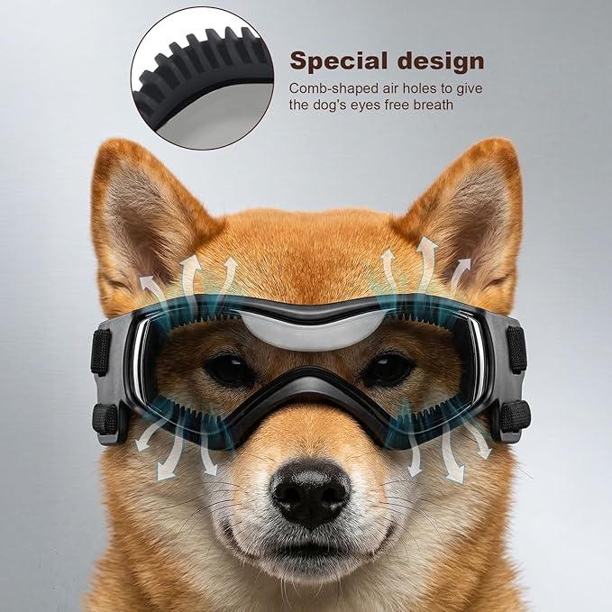 Goggles for Dogs, Ownpets Dog Glasses UV Protection Goggles Snow Protection Wind Protection Dust Protection with Adjustable Strap (Black, Medium)