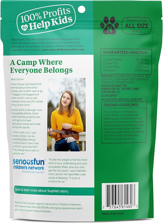 Newman's Own Jerky Treats for Dogs - Grain Free - High Protein Savory Dog Treat with Grass Fed Beef as First Ingredient - Training & Reward Treats - Original Beef Recipe - 5 oz Bag (Pack of 6)