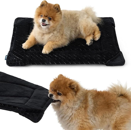 Bedsure Chew Resistant Dog Bed for Small Dogs - Chew Proof Dog Crate Pad Machine Washable Durable Kennel Mat for Chewers with Reinforced Corners, Black, 24x17 in