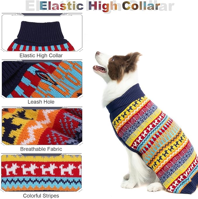 Mihachi Dog Sweater-Winter Coat Apparel Clothes with Colorful Stripes for Cold Weather, Multi-Colored Medium/Large