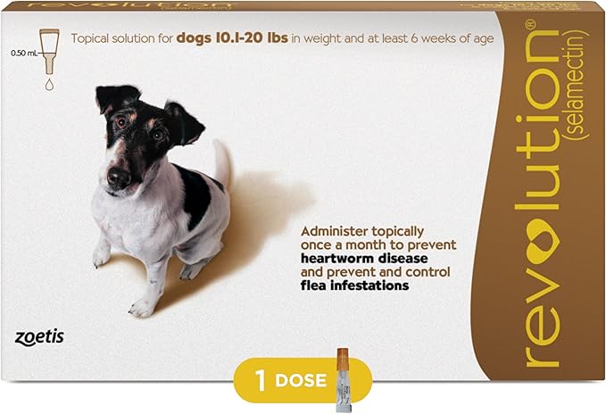 Revolution (selamectin) Topical Solution for Dogs, 10.1-20 lbs (Brown), 1 Tube
