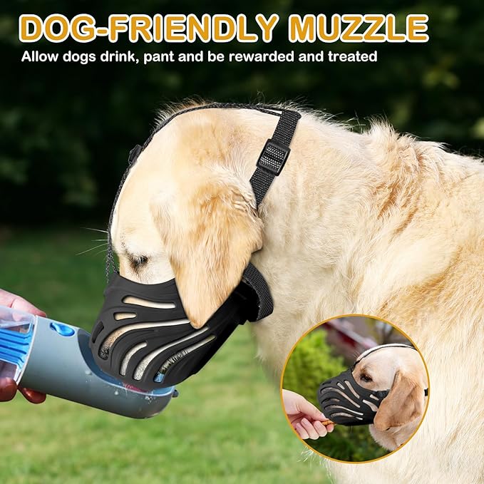 Dog Muzzle, Soft Breathable Dog Muzzles Suitable Dogs, Adjustable Basket Muzzles Prevents Chewing and Biting for Grooming Trimming Training (Black, XXL (88lb))