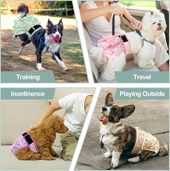 Washable Female Dog Diapers Skirt(4 Pack) - Reusable Doggie Diapers with Adjustable Snaps, High Absorbency Leak-Proof Puppy Diapers for Female Dog in Heat, Period, Incontinence XL