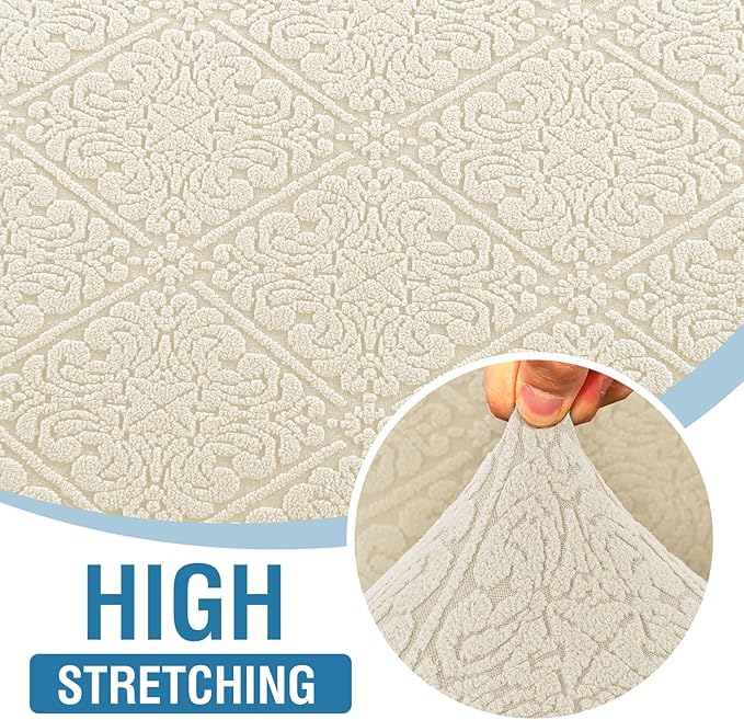 H.VERSAILTEX Jacquard Couch Cushion Covers High Stretch Sofa Covers for 3 Cushion Couch Furniture Protector Spandex Anti-Slip Soft Thickened Slipcovers Damask Pattern(3 Seat Covers, Ivory)