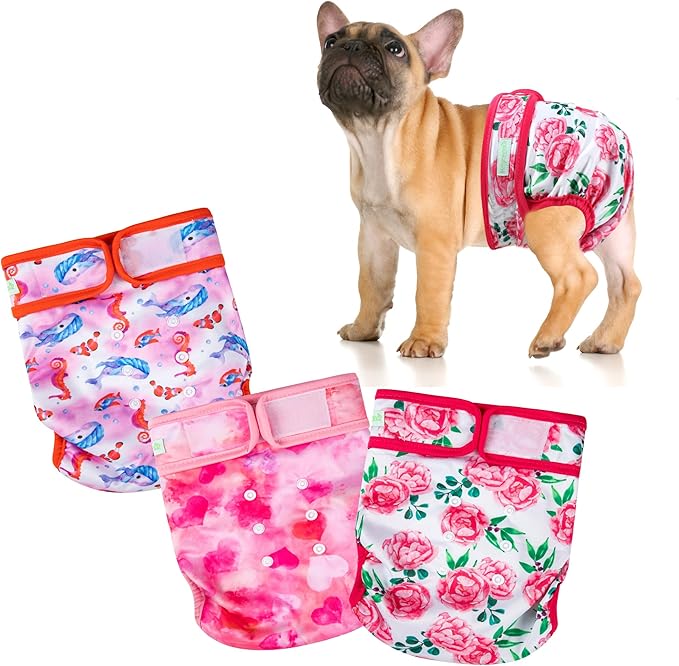 wegreeco XX-Large Dog Diapers Female No Tail Hole, Reusable French Bulldog Diapers Female （Ocean of Flowers XX-Large）