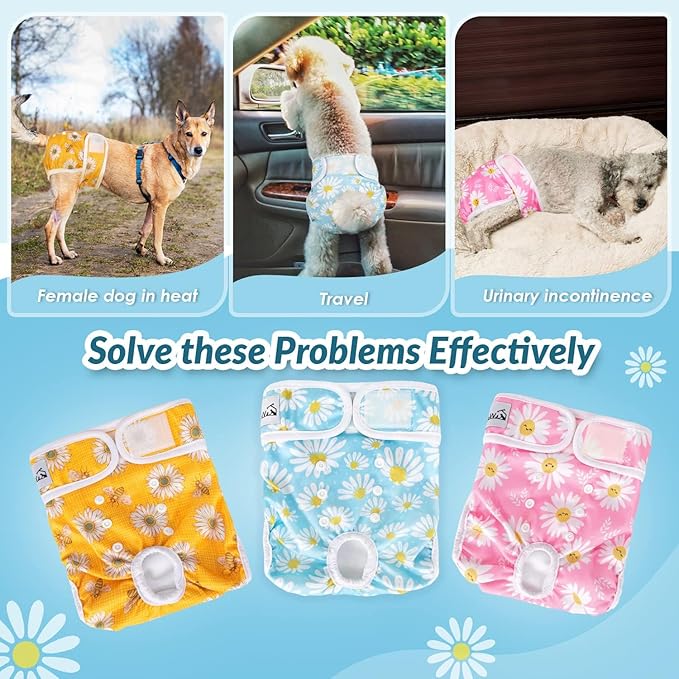SlowTon Washable Dog Diapers Female - 3 Pack No Leak Reusable Doggie Puppy Diaper with Adjustable Buttons, Comfortable Female Dog Diapers for Heat Cycle Period Small Medium Large Dogs (XL)