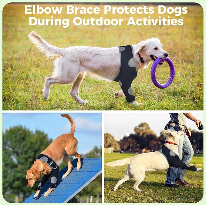 Dog Front Leg Brace, Provides Elbow & Shoulder Support, Helps Reduce Hygroma, Calluses and Pressure Sores, Anti-Licking Design with Reflective Strips, Both Legs, Size L