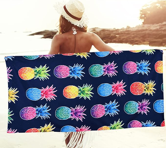 LIVILAN Pineapple Beach Towel, 30" x 60", Soft Microfiber for Kids, Girls, Women, Quick Dry, Sand Free, Thin, Lightweight, Perfect for Pool, Swim, Shower, Bath, Navy Pineapple Gifts