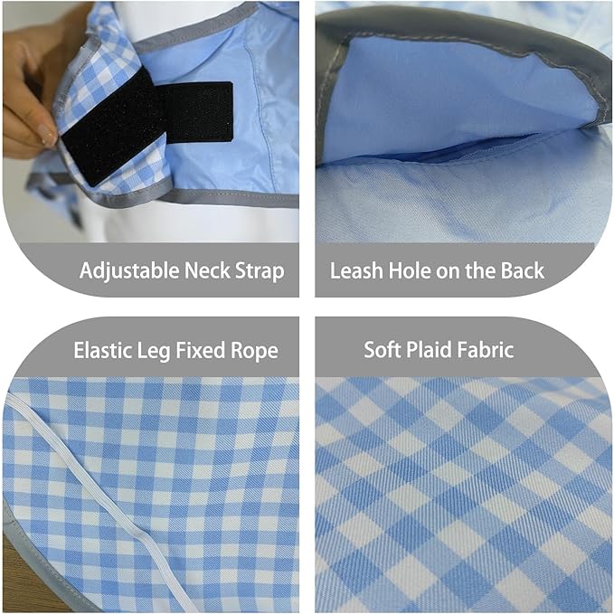 MAMORE Dog Raincoat Reversible,Waterproof Dog Rain Coat Hooded Slicker Poncho with Reflective Strip, Plaid Double Layer Rain Jacket for Small Medium Large Dogs (Light Blue, Large(22-37lb))