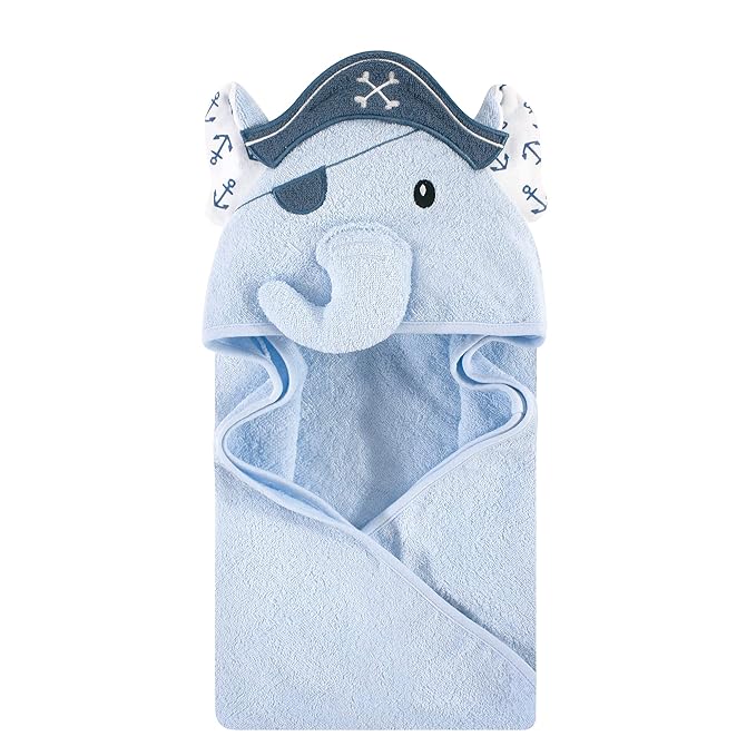 Hudson Baby Unisex Baby Cotton Animal Face Hooded Towel, Pirate Elephant, One Size