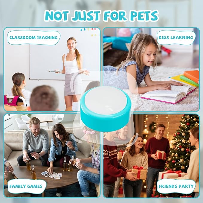 Voice Recording Button, Talking Buttons for Pet Communication, 24 Seconds Record & Playback, Set of 2 Recordable Buttons for Dog, Cat, Pet Training, Funny Gift for Home、Classroom、Party, Blue