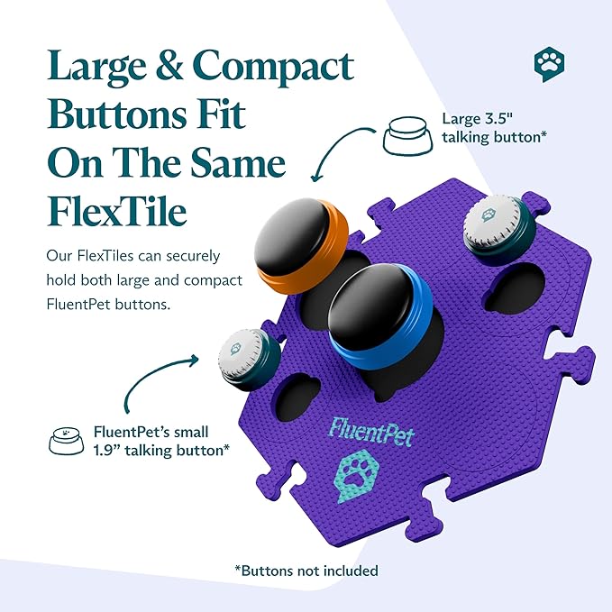 FluentPet Extra Large FlexTile for Big and Small Buttons - Blue - Holds Big 3.5 1.9" Talking Dog and Cat Buttons - Each Button Mat Securely Holds 6 Buttons - Durable and Non-Slip