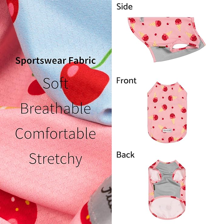 Fitwarm 2 Pack Ice Cream & Cherry UPF 50+ UV Sun Protection Dog Shirt, Lightweight Cooling Vest, Quick Dry Summer Clothes for Small Dogs Girl, Pet Outfit, Pink, Light Sky Blue, XS