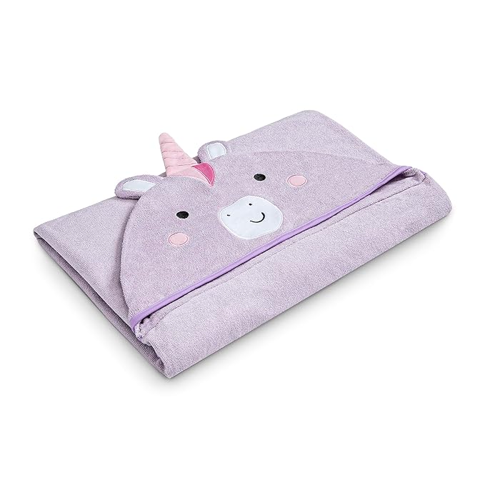 Delta Children Personalized Kids Hooded Bath Towel with Pockets - Super Soft and Absorbent- Great Gift for Boys and Girls, Light Purple Unicorn