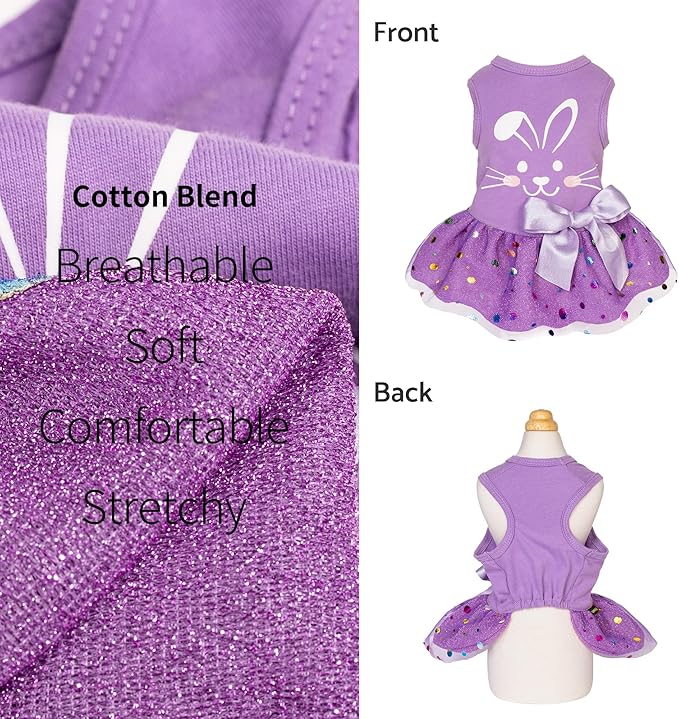 Fitwarm Easter Bunny Dog Dress, Holiday Dog Clothes for Small Dogs Girl, Pet Easter Outfit, Purple, White, Medium