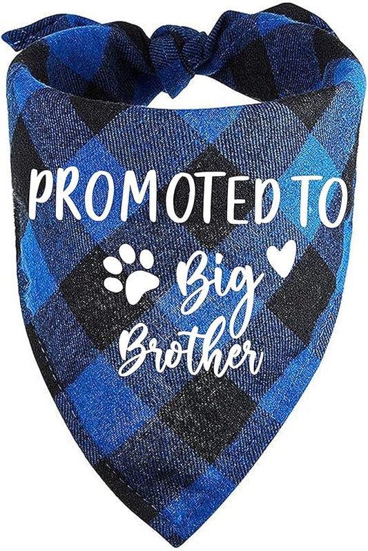 Family Kitchen Promoted to Big Brother Blue Plaid Dog Bandana, Gender Reveal Photo Prop Triangle Pet Scarf Scarves Decorations Accessories, Pet Scarves Dog Lovers Gift