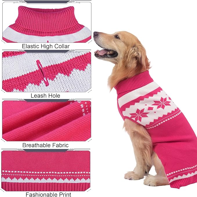 Mihachi Dog Sweater - Winter Coat Apparel Clothes with Colorful Stripes for Cold Weather, Pink ML