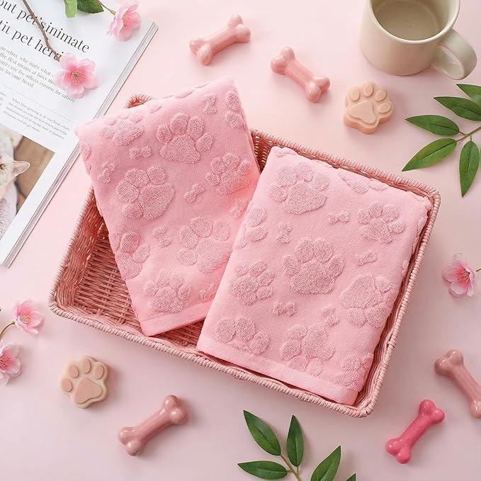2pcs Pink Dog Paw Hand Towels for Bathroom Pink Cotton Jacquard Kitchen Bath Hand Towels Set Decorative Weave 3D Kitchen Dish Towel Cute Dog Soft Absorbent Bathroom Towel Home Decor Gift