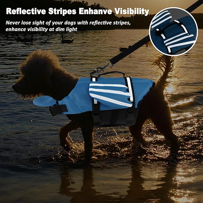 Dog Life Jacket, Cute Wings Adjustable Dog Life Vest with Chin Float and Handle for Swimming Boating Reflective High Buoyancy Swim Float Vest for Small Medium Large Dogs (Blue, S)
