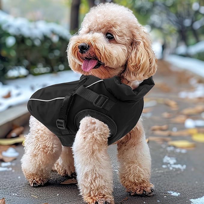 Dog Winter Coat Reflective Water-Resistant Jacket, Fleece Lined Windproof Puppy Coat with Back Zipper & D-Ring, Cold Weather Dog Coats for Small Medium Dogs (XXL, Black)