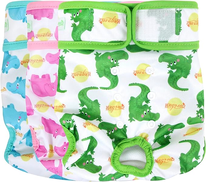 wegreeco Luxury Washable Reusable Dog Diapers (Stylish Pattern) - Female Dog Diapers, Doggie Diapers, 3 Pack (Fancy,Small)