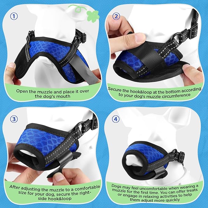 Dog Muzzle,Soft Breathable Mesh, Adjustable Loop Pets Drinkable Anti-Biting Muzzle for Small, Medium, Large Dogs | Lightweight, Comfortable, Easy to Wear-Blue XS