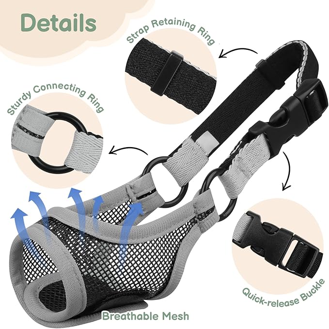 Mayerzon Short Snout Dog Muzzle, Mesh Muzzle for Small Dogs Chihuahua Yorkshire Shih Tzu, Prevent Fierce Barking Biting, for Grooming Vet Visits, Adjustable Fit, Allow to Pant Drink (Light Grey, XS/S)