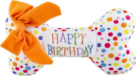 Haute Diggity Dog Happy Birthday Bone, Plush Designer Dog Toys with Interactive Squeaker, Stimulating Pet Enrichment, Machine-Washable & Safe Materials for All Breeds, Size XL