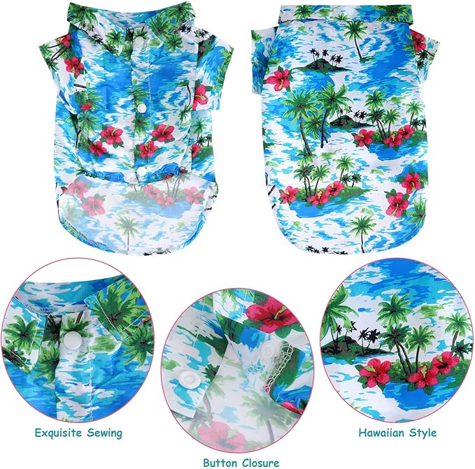 3 Pieces Pet Hawaiian Costume Summer Shirts Sunglasses and Wreath for Small Dog Cat Halloween Holiday Costume