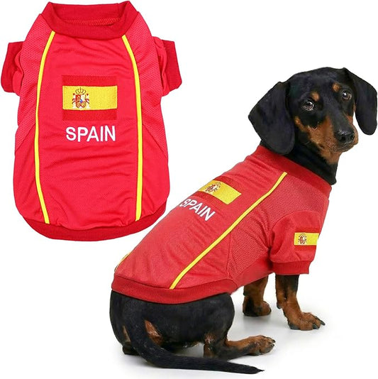 Parisian Spain Dog Jersey - Breathable Mesh Puppy Football Jersey - Lightweight Stretch Sporty Dog Clothes - Summer Shirts for Large Dogs - Soccer Jersey for Dogs - Sportswear Pet Clothes