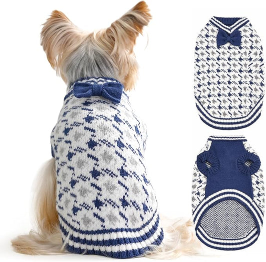 Small Dog Sweater, Soft Knit Pet V-Neck Clothes for Spring Early Morning Walks, Breathable Puppy Apparel for Chihuahua, Yorkie, Cat, Lightweight Doggy Outfit (Blue, S)