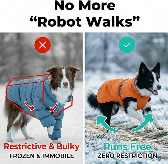 Dog Winter Coat, Warm Puffer Jacket with Fur-Safe Buckle & Leash Hole for Cold Weather, Water-Repellent Snow Vest, Breathable Thermal Apparel for Hiking & Active Dogs (Aurantium, Medium)