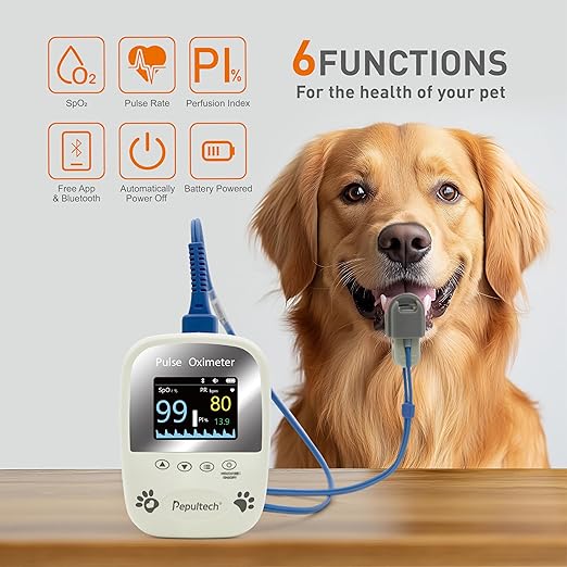 Free App Data Storage Veterinary Handheld AM1000A-Vet Blood Oxygen Saturation and Pulse Rate Tongue Probe Pets with Bluetooth
