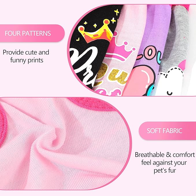4 Pack Dog Shirt for Small Dogs Spring Summer Printed Puppy Clothes Cute Pet T Shirts Dog Clothes for Small Dogs Cats Girl (Grey+Pink+Purple,Black, Medium)
