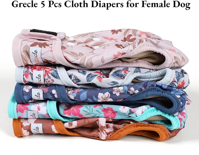 Female Dog Diapers 5Pcs - Premium Reusable Diapers for Doggie in Heat - Highly Absorbent Dog Diapers Female for Pet Incontinence with Adjustable Snaps, Breenish Lily Flower, S