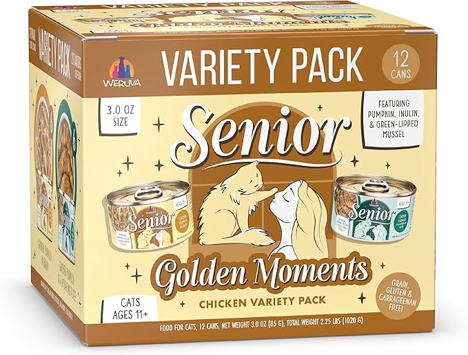 Weruva Senior Cat Food, Golden Moments Variety Pack, 3oz Can, Pack of 12