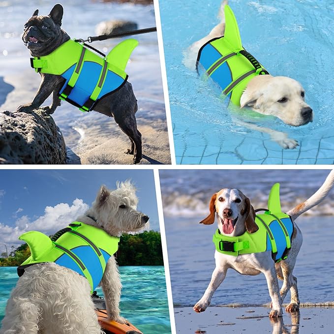 DogLay Ripstop Shark Dog Life Jacket with Rescue Handle, Adjustable Dog Vests for Swimming, Boating - Small, Medium, Large