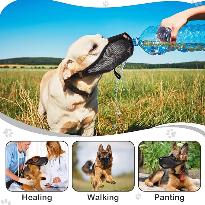 Dog Muzzle, Soft Air Mesh Muzzles for Medium Sized Dogs, Breathable Dog Mussels for Scavenging Biting Licking & Barking, Adjustable Mouth Guard with Front Opening, Allows Panting and Drinking(Black,M)